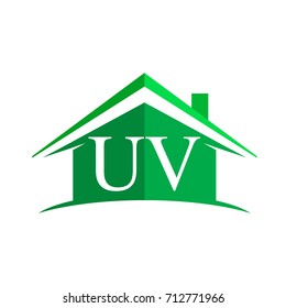 initial logo UV with house icon and green color, business logo and property developer.

