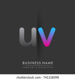 initial logo UV lowercase letter colored grey and blue, pink, creative logotype concept, modern and simple logo design, logo design concept for business and corporate identity.