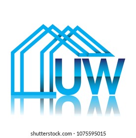 initial logo UW with house icon, business logo and property developer.