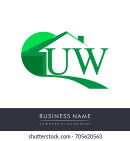 initial logo UW with house icon, business logo and property developer.