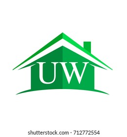 initial logo UW with house icon and green color, business logo and property developer.
