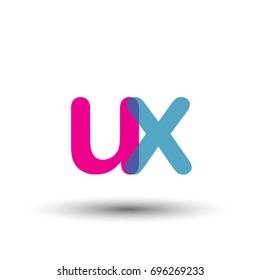 initial logo UX lowercase letter, blue and pink overlap transparent logo, modern and simple logo design.