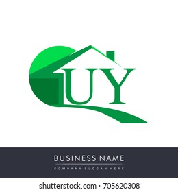 initial logo UY with house icon, business logo and property developer.