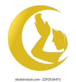
INITIAL LOGO VECTOR C OR THE MOON AND WOMAN WORSHIPING IN GOLD COLOR