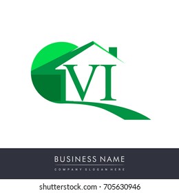 initial logo VI with house icon, business logo and property developer.
