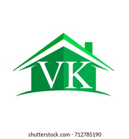 initial logo VK with house icon and green color, business logo and property developer.