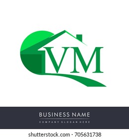 initial logo VM with house icon, business logo and property developer.