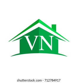 initial logo VN with house icon and green color, business logo and property developer.