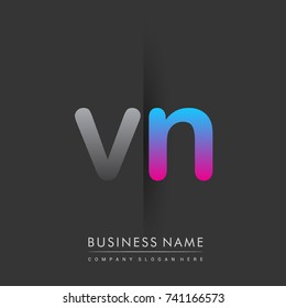initial logo VN lowercase letter colored grey and blue, pink, creative logotype concept, modern and simple logo design, logo design concept for business and corporate identity.