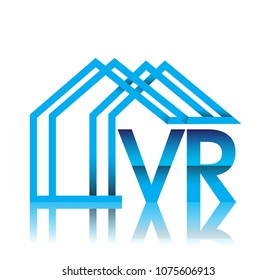 initial logo VR with house icon, business logo and property developer.