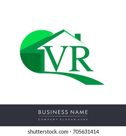 initial logo VR with house icon, business logo and property developer.