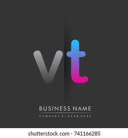 initial logo VT lowercase letter colored grey and blue, pink, creative logotype concept, modern and simple logo design, logo design concept for business and corporate identity.