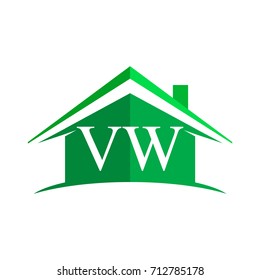 initial logo VW with house icon and green color, business logo and property developer.