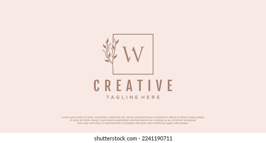 Initial logo w with floral design icon vector illustration
