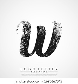 Initial Logo W Letter Tree Branches. Tree Initial Letter Logo Design.