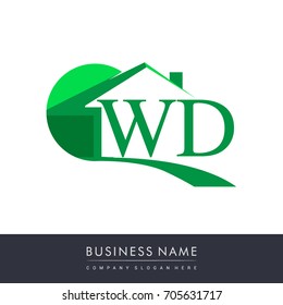initial logo WD with house icon, business logo and property developer.