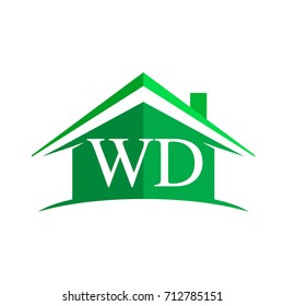 initial logo WD with house icon and green color, business logo and property developer.