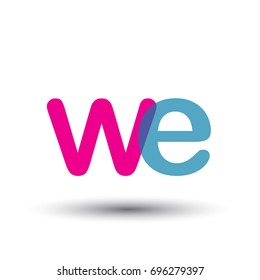 initial logo WE lowercase letter, blue and pink overlap transparent logo, modern and simple logo design.