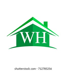 initial logo WH with house icon and green color, business logo and property developer.