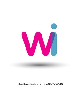initial logo WI lowercase letter, blue and pink overlap transparent logo, modern and simple logo design.