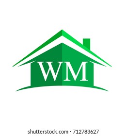 initial logo WM with house icon and green color, business logo and property developer.