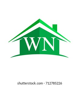initial logo WN with house icon and green color, business logo and property developer.