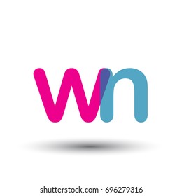initial logo WN lowercase letter, blue and pink overlap transparent logo, modern and simple logo design.