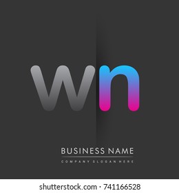 initial logo WN lowercase letter colored grey and blue, pink, creative logotype concept, modern and simple logo design, logo design concept for business and corporate identity