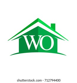 initial logo WO with house icon and green color, business logo and property developer.