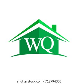 initial logo WQ with house icon and green color, business logo and property developer.