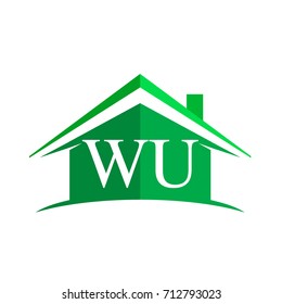 initial logo WU with house icon and green color, business logo and property developer.