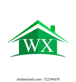 initial logo WX with house icon and green color, business logo and property developer.