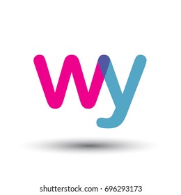 initial logo WY lowercase letter, blue and pink overlap transparent logo, modern and simple logo design.