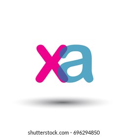 initial logo XA lowercase letter, blue and pink overlap transparent logo, modern and simple logo design.