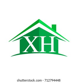 initial logo XH with house icon and green color, business logo and property developer.