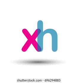 initial logo XH lowercase letter, blue and pink overlap transparent logo, modern and simple logo design.