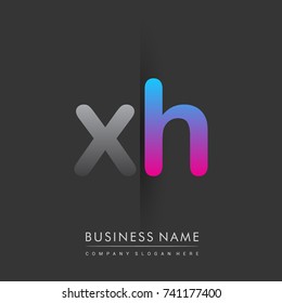 initial logo XH lowercase letter colored grey and blue, pink, creative logotype concept, modern and simple logo design, logo design concept for business and corporate identity