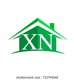 initial logo XN with house icon and green color, business logo and property developer.