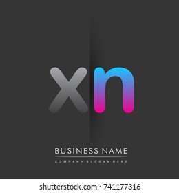 initial logo XN lowercase letter colored grey and blue, pink, creative logotype concept, modern and simple logo design, logo design concept for business and corporate identity.