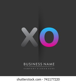 initial logo XO lowercase letter colored grey and blue, pink, creative logotype concept, modern and simple logo design, logo design concept for business and corporate identity.