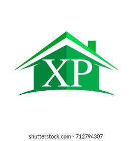 initial logo XP with house icon and green color, business logo and property developer.