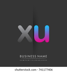 initial logo XU lowercase letter colored grey and blue, pink, creative logotype concept, modern and simple logo design, logo design concept for business and corporate identity.