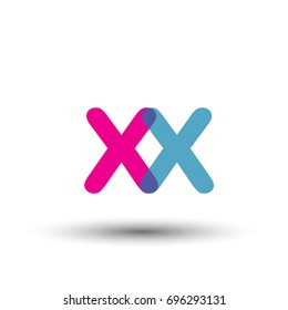 initial logo XX lowercase letter, blue and pink overlap transparent logo, modern and simple logo design.