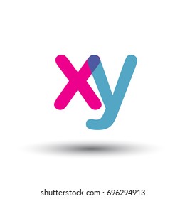 initial logo XY lowercase letter, blue and pink overlap transparent logo, modern and simple logo design.