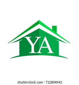 initial logo YA with house icon and green color, business logo and property developer.
