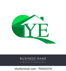 initial logo YE with house icon, business logo and property developer.