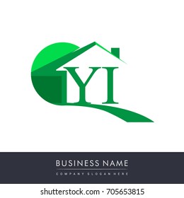 initial logo YI with house icon, business logo and property developer.