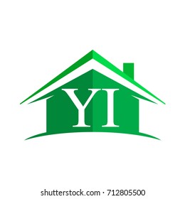 initial logo YI with house icon and green color, business logo and property developer.