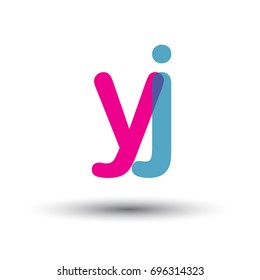 initial logo YJ lowercase letter, blue and pink overlap transparent logo, modern and simple logo design.
