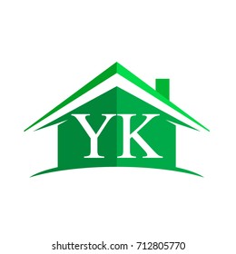 initial logo YK with house icon and green color, business logo and property developer.